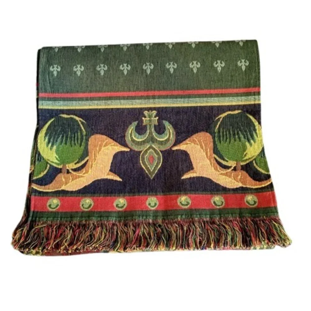 Tapisserie Tapestry Fringed Cotton Textile Table Runner